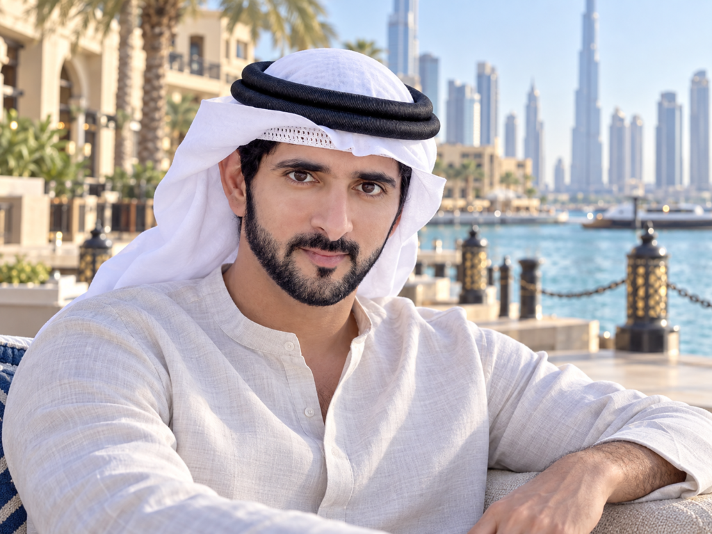 Fazza wallpaper HD featuring Sheikh Hamdan at Dubai waterfront